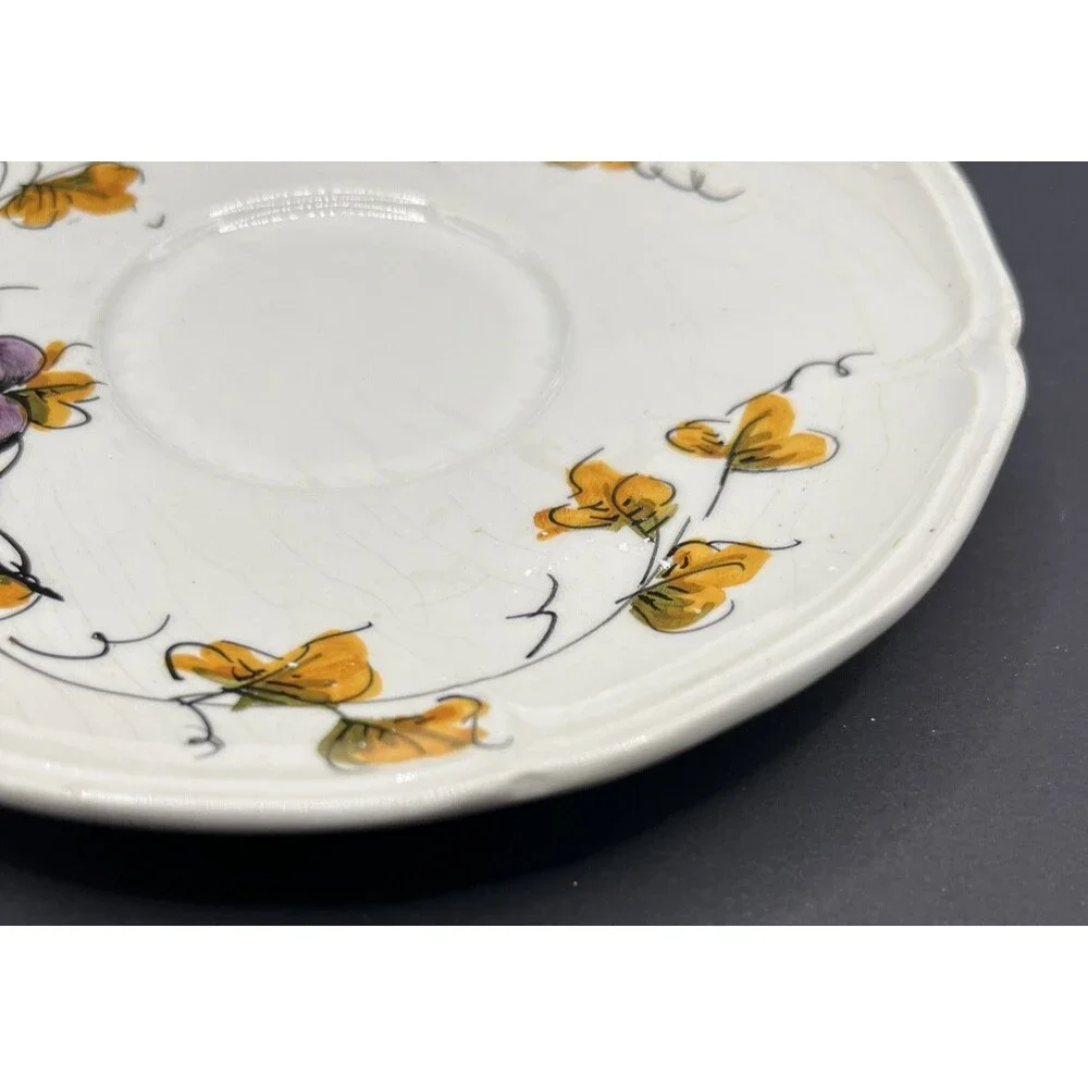 Vtg Italian Apple Shaped Covered Bowl & Saucer Hand Painted Mid-Century